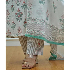 White Floral Cotton Kurti With Palazzo & Dupatta Set