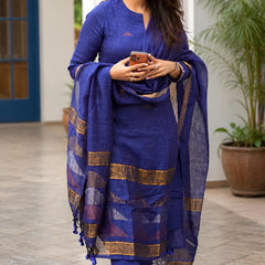 Blue Gold Designer jacquard Suit Set with Dupatta