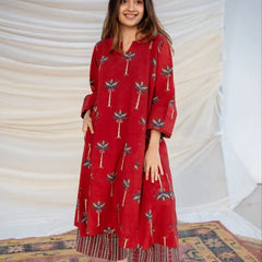 Red Ajrakh Cotton Jhabba Kali Co-ord
