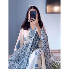 Blue Floral Printed Kurta Set with Matching Dupatta