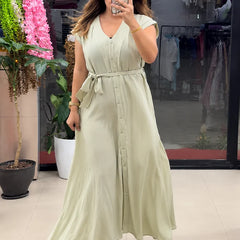 Button-Down Maxi Dress with Waist Tie