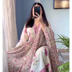 Pink Floral Printed Kurta Set with Matching Dupatta