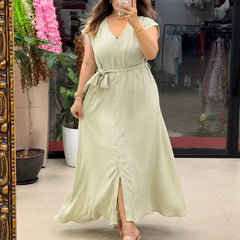 Button-Down Maxi Dress with Waist Tie