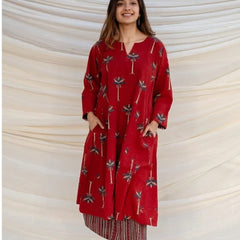 Red Ajrakh Cotton Jhabba Kali Co-ord