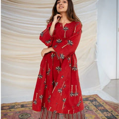 Red Ajrakh Cotton Jhabba Kali Co-ord