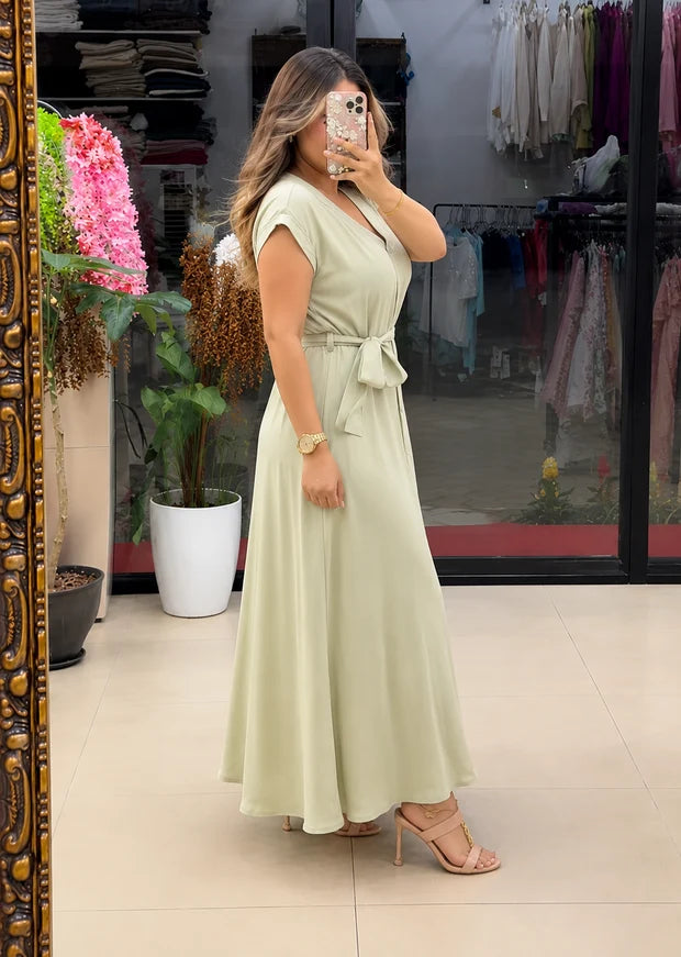 Button-Down Maxi Dress with Waist Tie