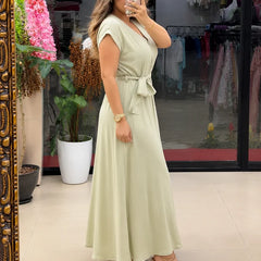 Button-Down Maxi Dress with Waist Tie