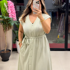 Button-Down Maxi Dress with Waist Tie
