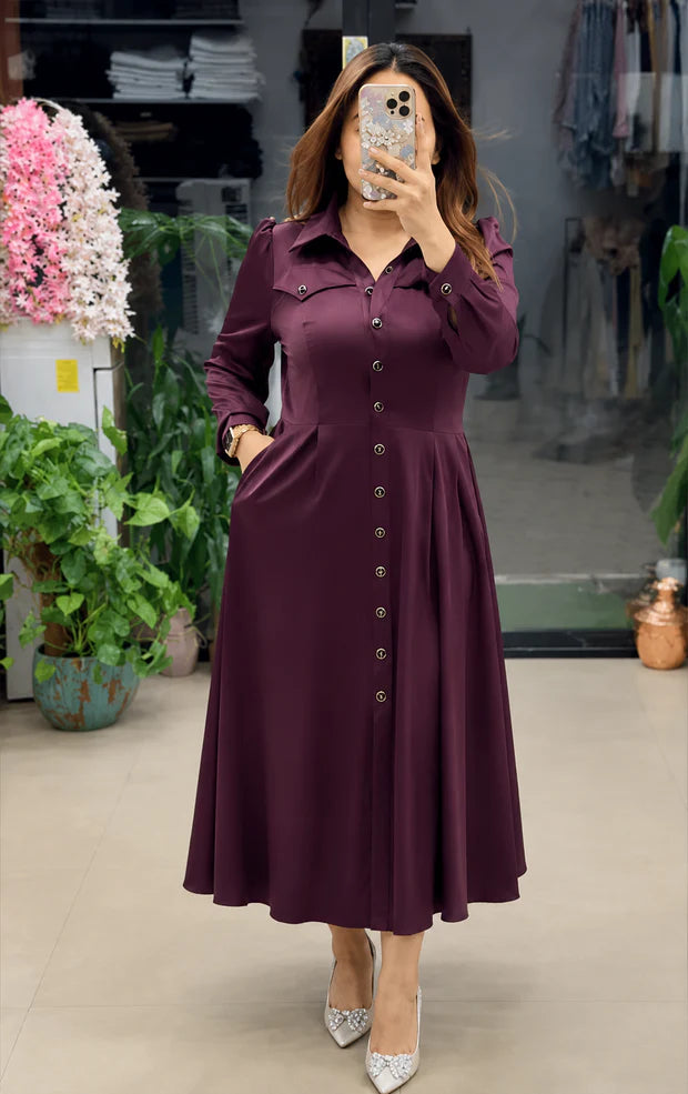 Button-Down A-Line Maxi Dress
