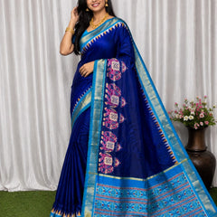 Royal Blue Silk Saree with Sky Blue Zari Border