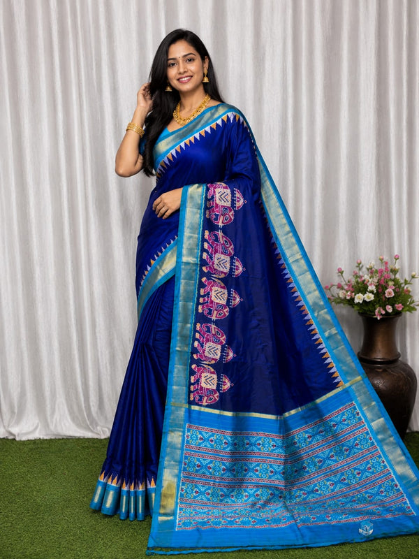 Royal Blue Silk Saree with Sky Blue Zari Border