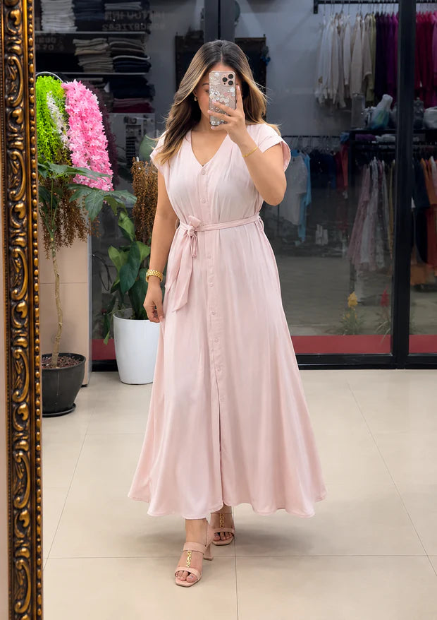 Button-Down Maxi Dress with Waist Tie