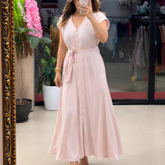 Button-Down Maxi Dress with Waist Tie