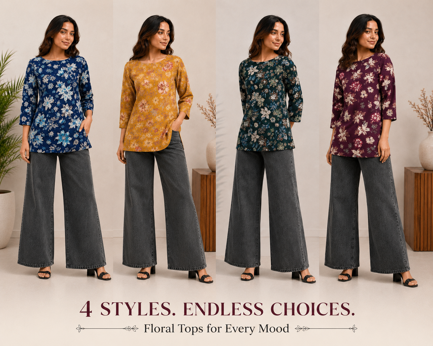Office Wear Tunic Set Combo ( 4 Pieces)