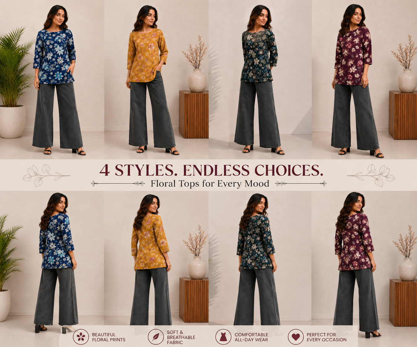 Office Wear Tunic Set Combo ( 4 Pieces)