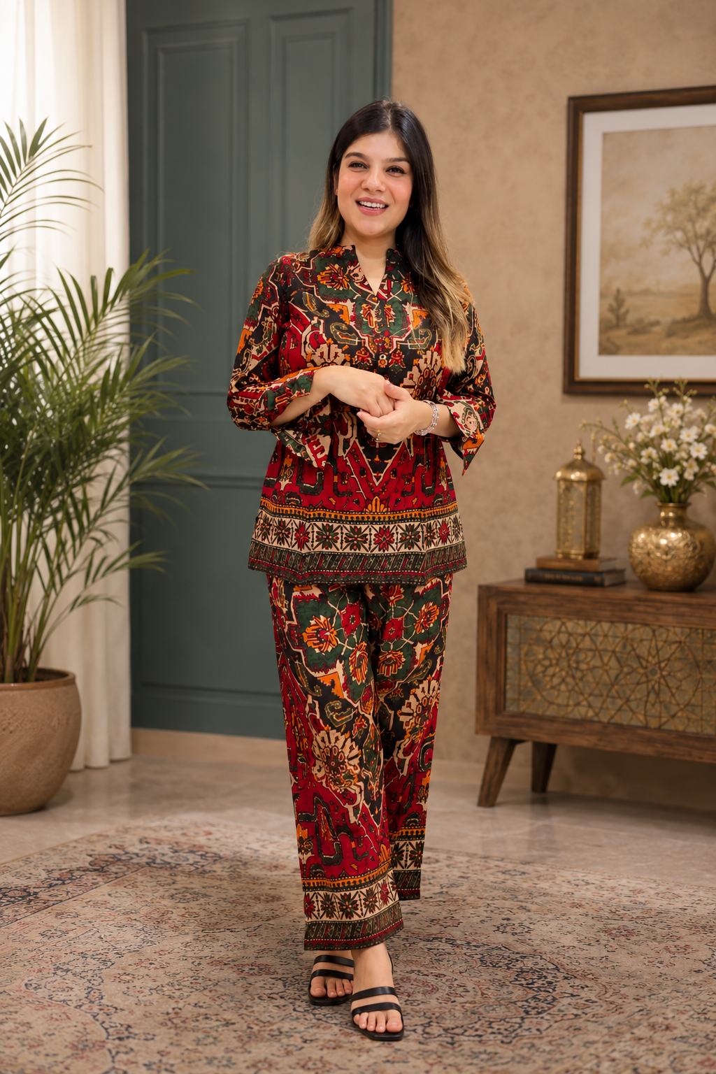Printed Asymmetric Top With Palazzo Set