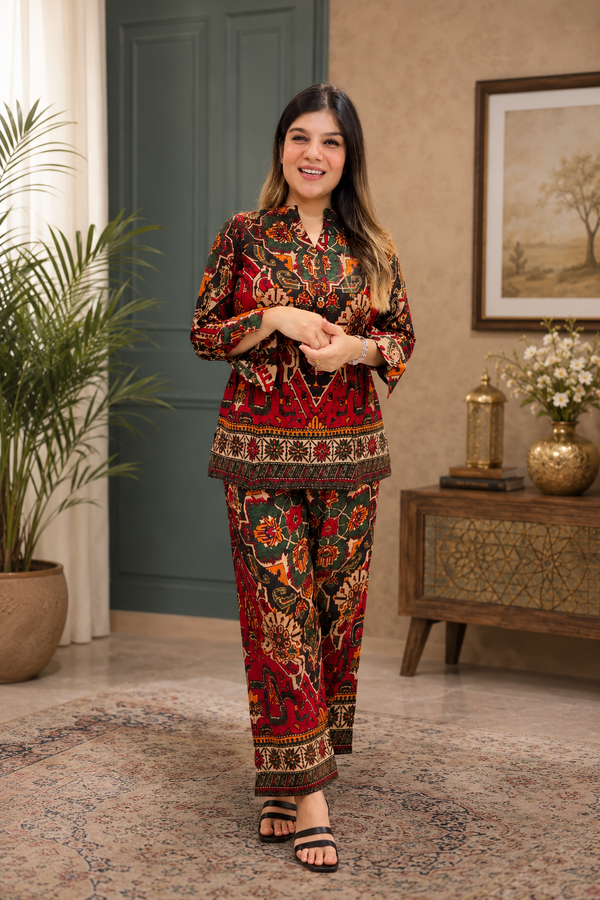 Printed Asymmetric Top With Palazzo Set