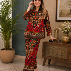 Printed Asymmetric Top With Palazzo Set