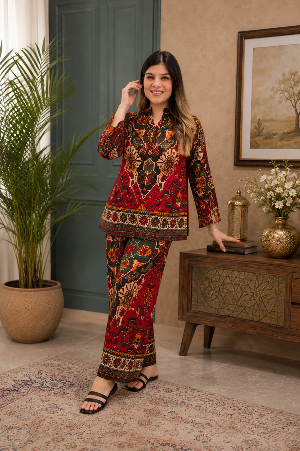 Printed Asymmetric Top With Palazzo Set