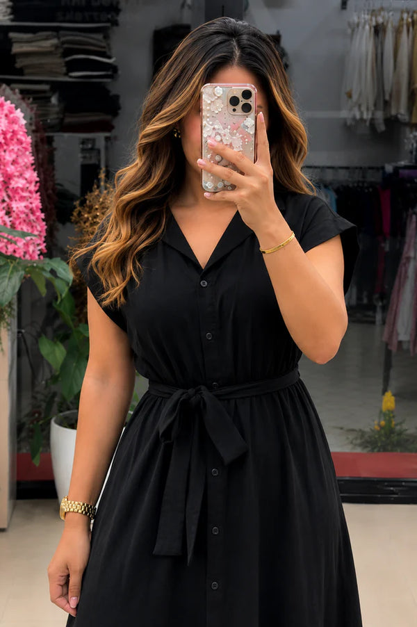 Button-Down Maxi Dress with Waist Tie