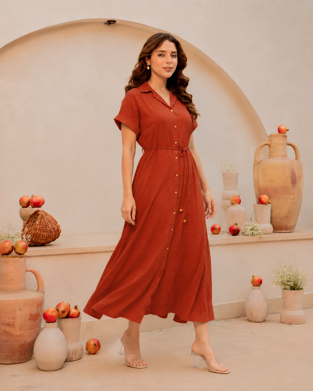 Midi Dress -Rust Orange
