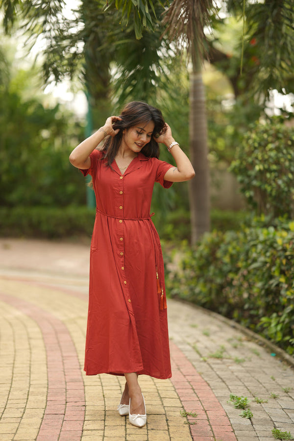 Midi Dress -Rust Orange