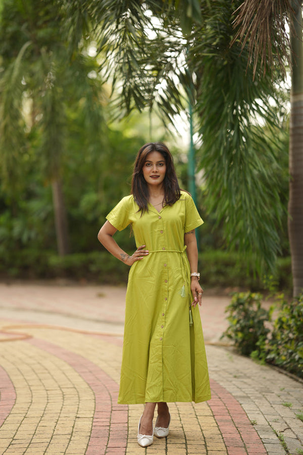 Midi Dress -Parrot Green