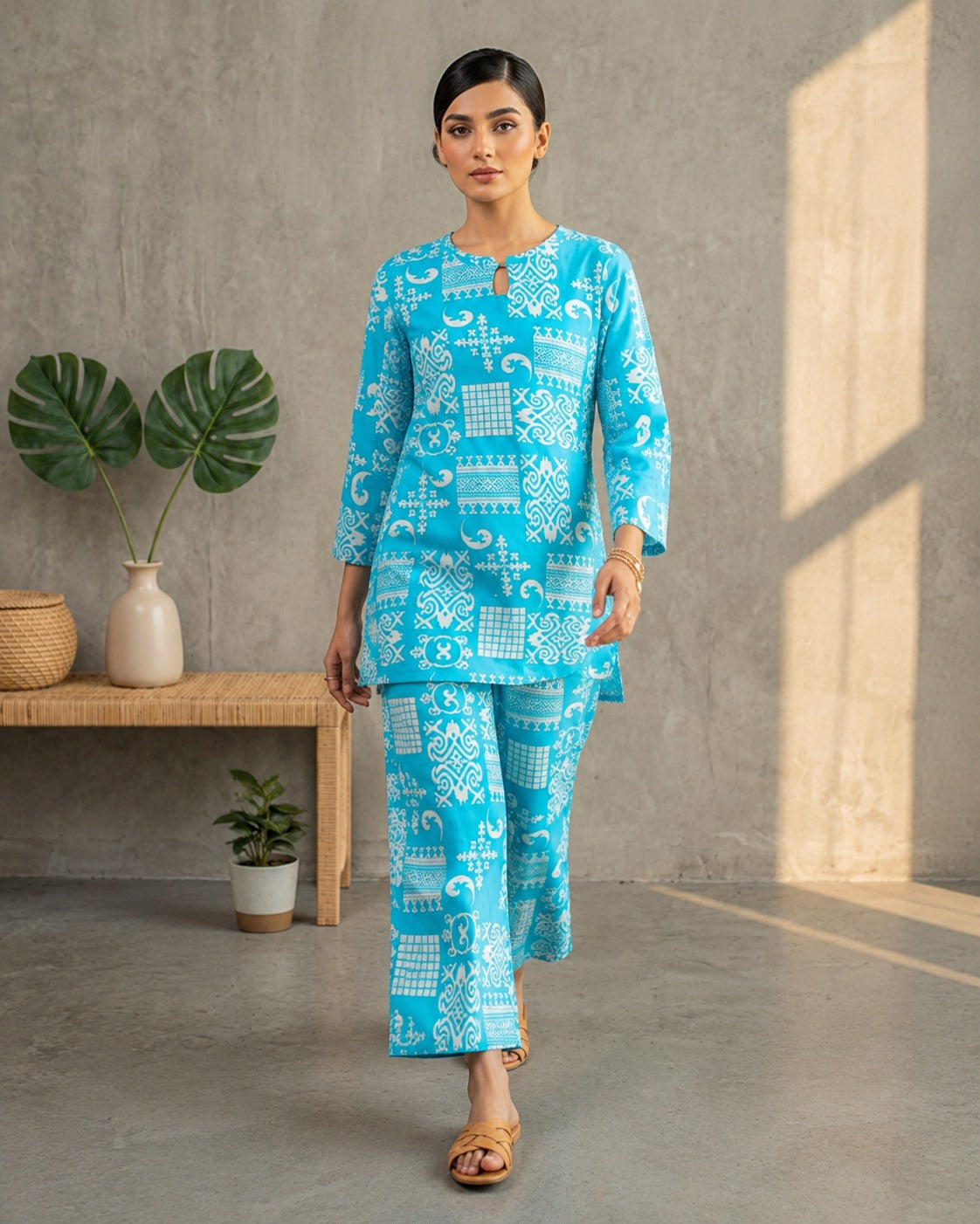 Blue Rayon Cotton Co-Ord Set