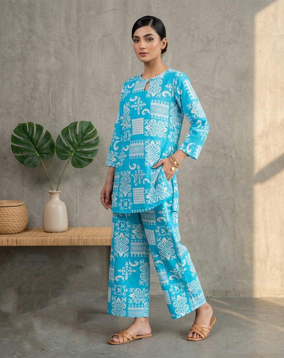Blue Rayon Cotton Co-Ord Set