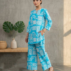 Blue Rayon Cotton Co-Ord Set