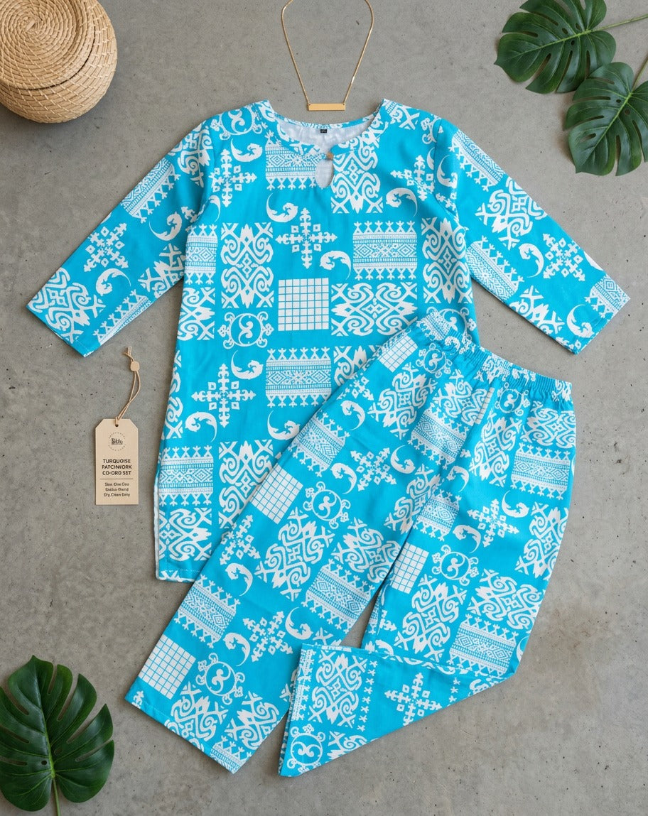 Blue Rayon Cotton Co-Ord Set
