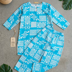 Blue Rayon Cotton Co-Ord Set