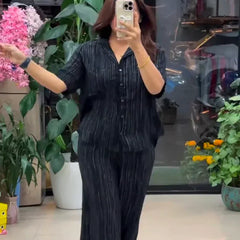 Black Pure Linen Co-ord Set