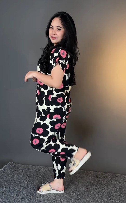 Black Printed Rayon Co-Ord Set