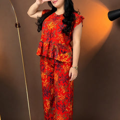 Red Floral Printed Co-Ord Set for Women