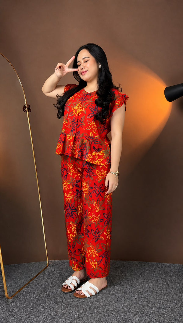 Red Floral Printed Co-Ord Set for Women