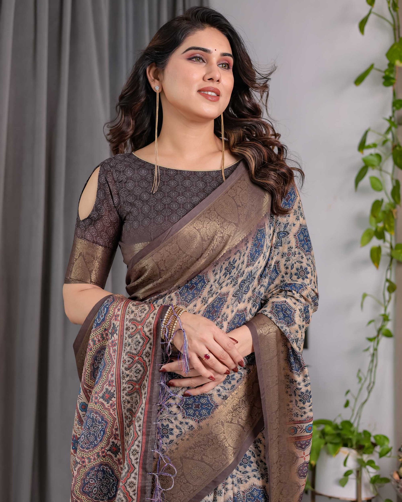 Grey Woven Banarasi Style Saree