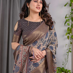 Grey Woven Banarasi Style Saree