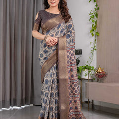 Grey Woven Banarasi Style Saree