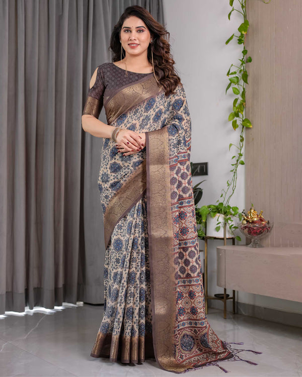 Grey Woven Banarasi Style Saree