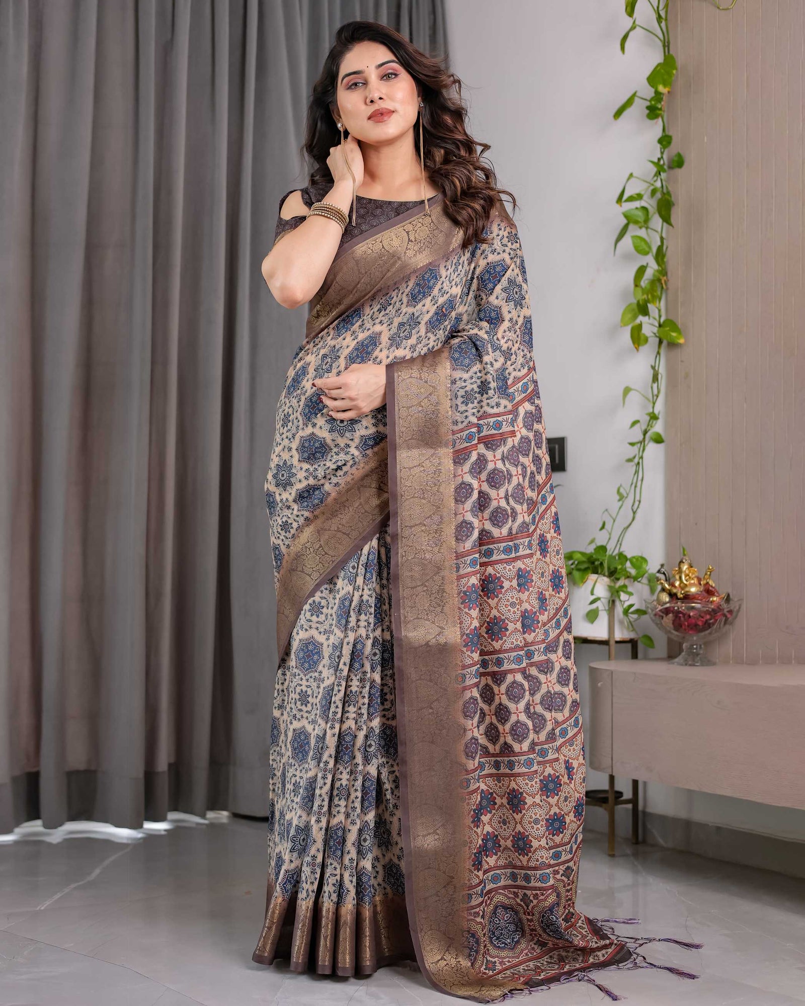 Grey Woven Banarasi Style Saree