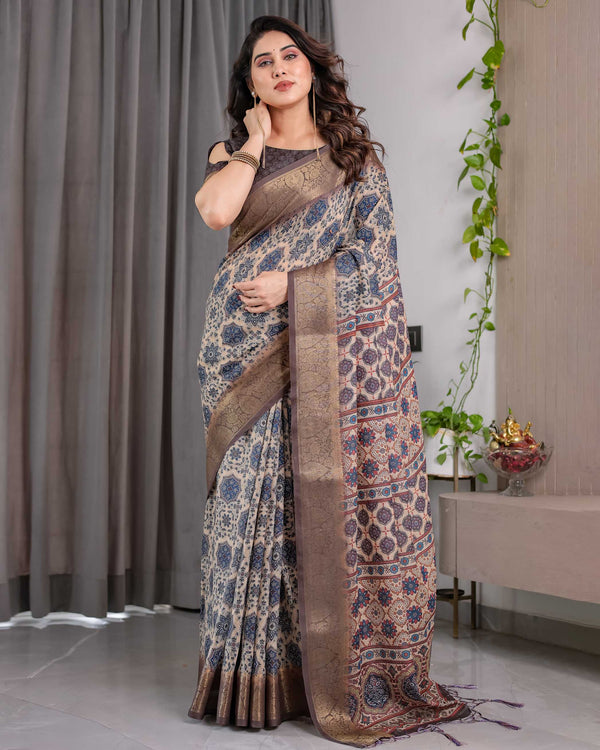 Grey Woven Banarasi Style Saree