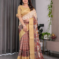 Cream & Gold Woven Banarasi Style Saree