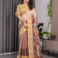 Cream & Gold Woven Banarasi Style Saree