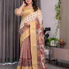Cream & Gold Woven Banarasi Style Saree