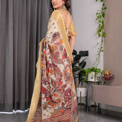 Cream & Gold Woven Banarasi Style Saree