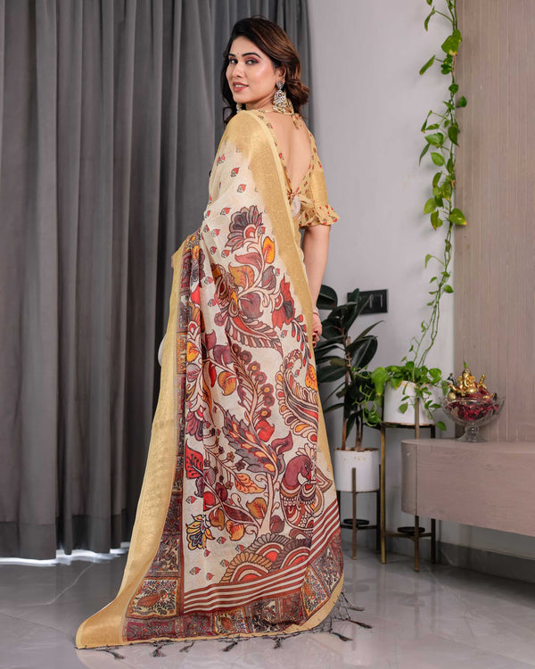 Cream & Gold Woven Banarasi Style Saree