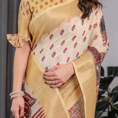 Cream & Gold Woven Banarasi Style Saree