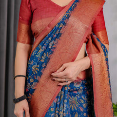 Royal Blue Woven Banarasi Style Saree