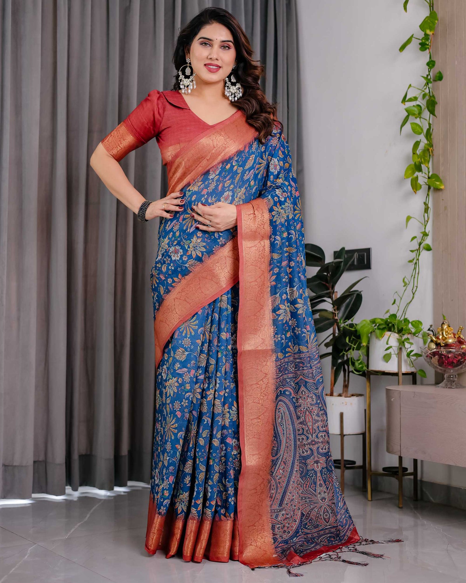 Royal Blue Woven Banarasi Style Saree
